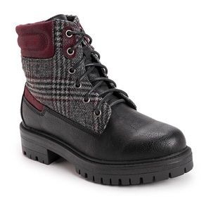 NWT MUK LUKS Catalina Women’s Combat Boots Size 9 Black Burgundy Grey Plaid